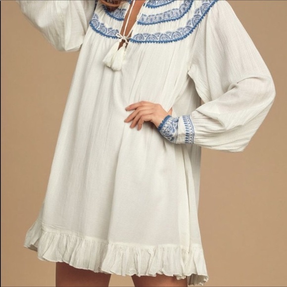 Free People Erin Mini Dress embroidered tassel boho ruffle - Picture 2 of 5